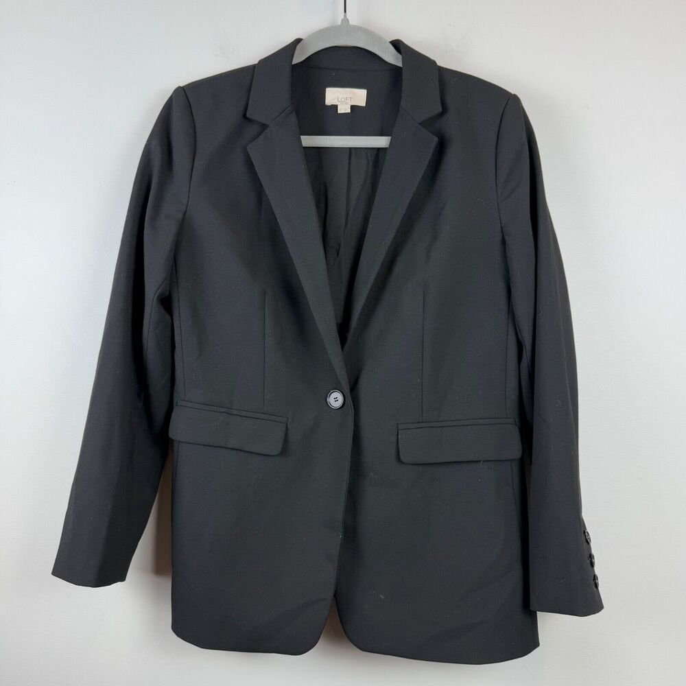 Loft Blazer Women's 8 Petite Black One Button Collared Professional Work Career